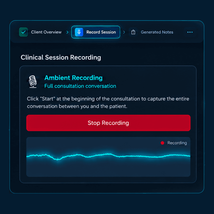 ProClinic ambient recording panel with an active waveform